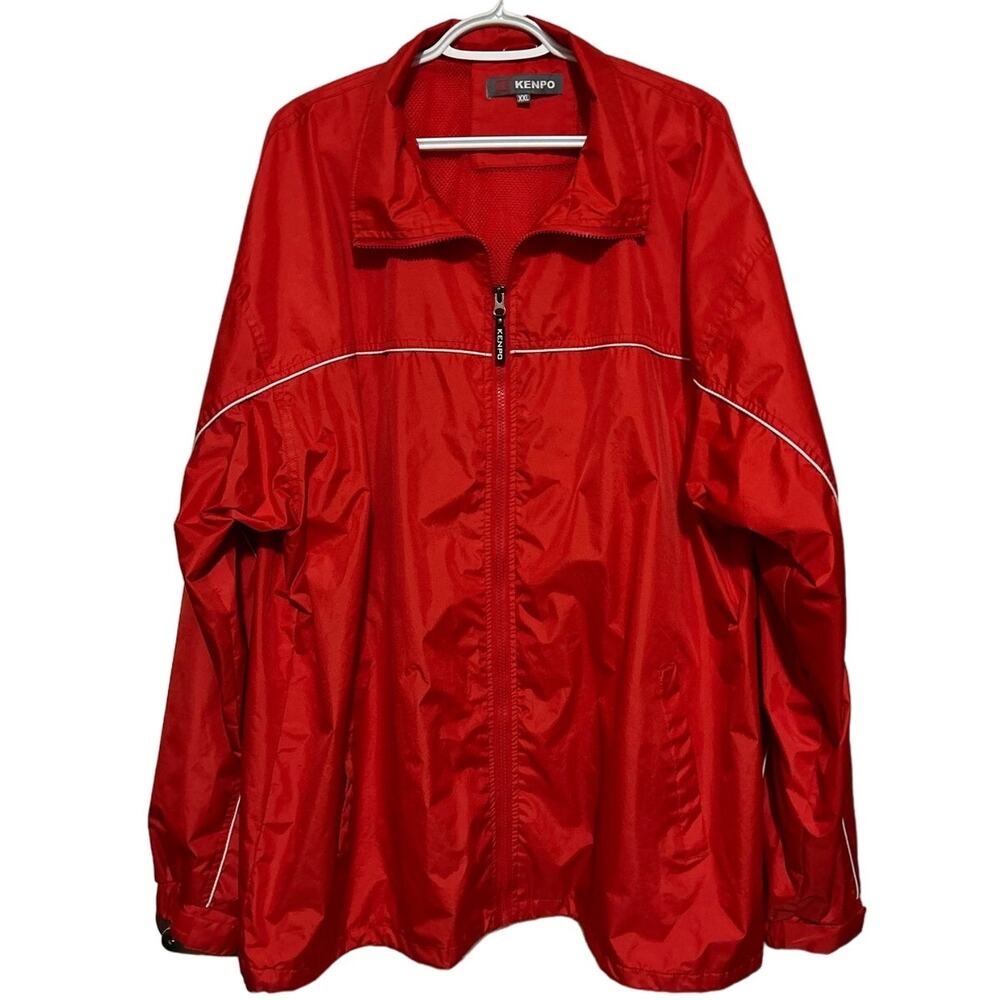 Kenpo Men's Red Front‎ Zip Windbreaker/Rain Coat Mesh Lining Size XXL